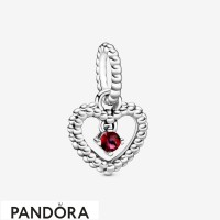 Women's Pandora Blazing Red Beaded Heart Dangle Charm Jewelry