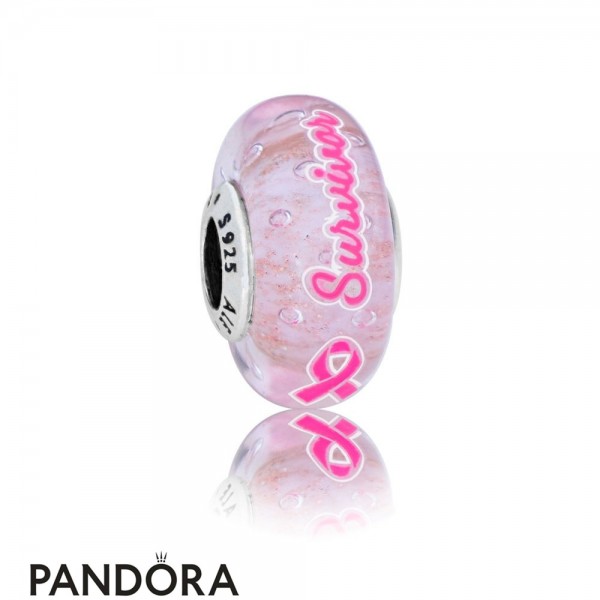 Pandora Inspirational Charms Survivor Charm Pink Murano Glass Pink Enamel Jewelry