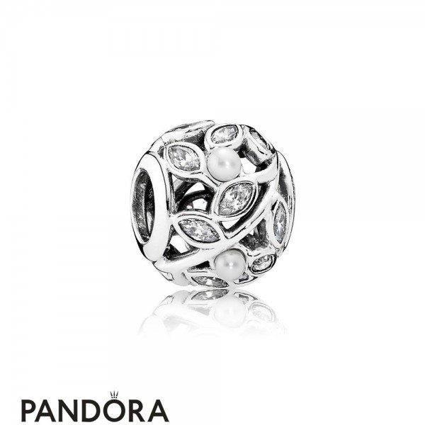 Pandora Nature Charms Luminous Leaves White Pearl Clear Cz Jewelry