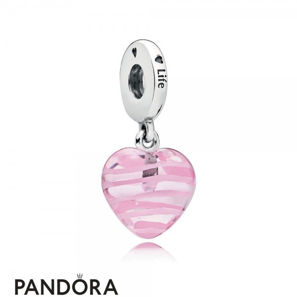 Women's Pandora Jewelry Pink Ribbon Heart Dangle Charm Murano Glass Jewelry