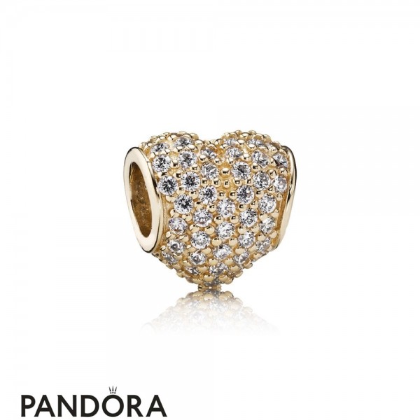 Pandora Sparkling Paves Charms Pave Heart Charm Clear Cz 14K Gold Jewelry