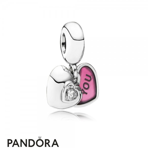 Pandora Sparkling Paves Charms You Me Two Part Pendant Charm Clear Cz Fuchsia Enamel Jewelry