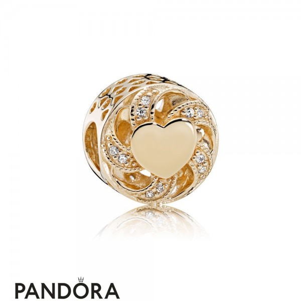 Pandora Symbols Of Love Charms Ribbon Heart Charm 14K Gold Clear Cz Jewelry