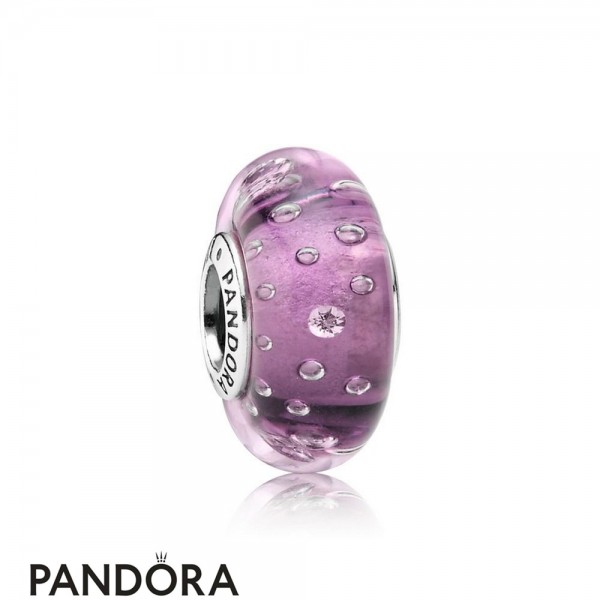 Pandora Touch Of Color Charms Purple Effervescence Charm Murano Glass Clear Cz Jewelry