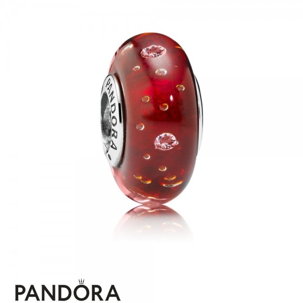 Pandora Touch Of Color Charms Red Effervescence Charm Murano Glass Clear Cz Jewelry