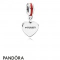 Women's Pandora Turkey Heart Flag Pendant Charm Jewelry