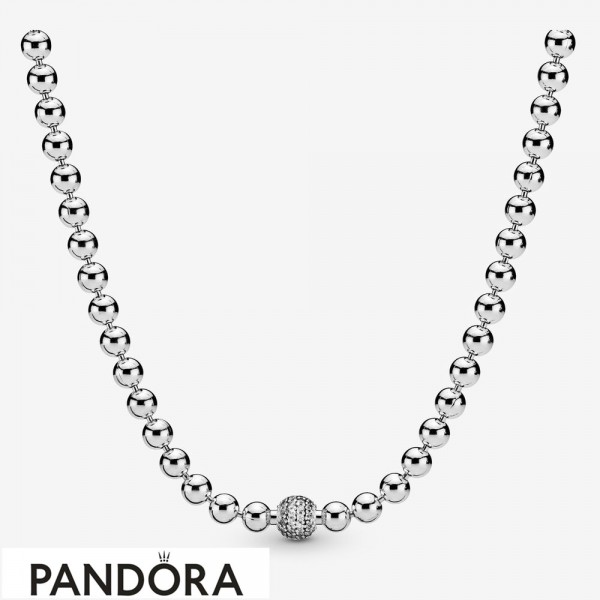 Pandora Signature Logo Pavé & Beads Pendant & Necklace | Sterling silver |  Pandora MY