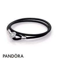 Women's Pandora Black Double Leather Bracelet Jewelry Women's Pandora Black Double Leather Bracelet Jewelry
