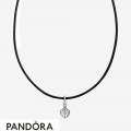 Women's Pandora Black Leather Seashell Choker Necklace Jewelry