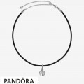 Women's Pandora Black Leather Seashell Choker Necklace Jewelry