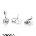 Women's Pandora Compass Rose Dangle Charm Silver Enamel & Cyan Blue Crystal Jewelry