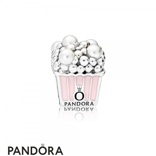 Women's Pandora Delicious Popcorn Charm Pale Pink Enamel & White Crystal Pearls Jewelry