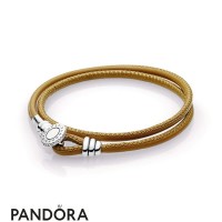 Women's Pandora Golden Tan Double Leather Bracelet Jewelry Women's Pandora Golden Tan Double Leather Bracelet Jewelry