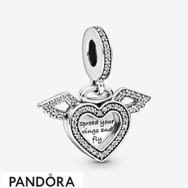 Women's Pandora Heart And Angel Wings Dangle Charm Jewelry