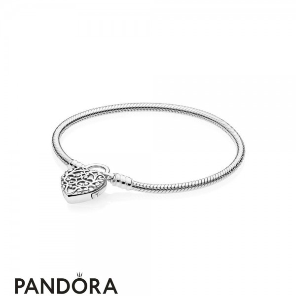 Women's Pandora Moments Smooth Bracelet With Regal Heart Padlock Clasp Jewelry