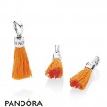 Women's Pandora Orange Fabric Tassel Dangle Charm Jewelry