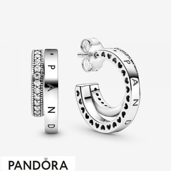 Women's Pandora Pave Double Hoop Earrings Jewelry