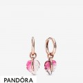 Women's Pandora Pink Murano Glass Leaf Hoop Earrings Jewelry