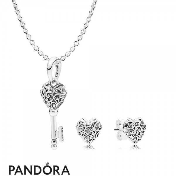 Women's Pandora Regal Pattern Necklace And Earring Gift Set Jewelry