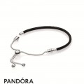 Women's Pandora Sliding Black Leather Bracelet Jewelry