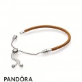 Women's Pandora Sliding Golden Tan Leather Bracelet Jewelry