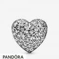 Women's Pandora Sparkling Pattern Heart Stud Earrings Jewelry