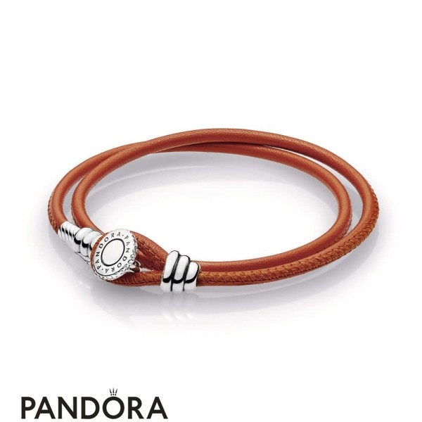 Women's Pandora Spicy Orange Double Leather Bracelet Jewelry