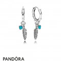 Women's Pandora Spiritual Feathers Dangle Earrings Turquoise Enamel Jewelry