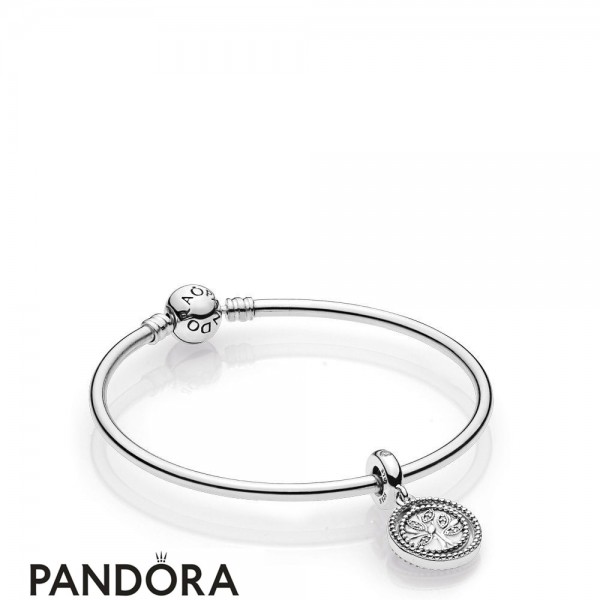 Women's Pandora Sterling Silver Family Tree Bangle Gift Set Jewelry