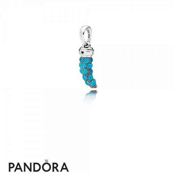 Women's Pandora Turquoise Italian Horn Necklace Pendant Turquoise Enamel Jewelry