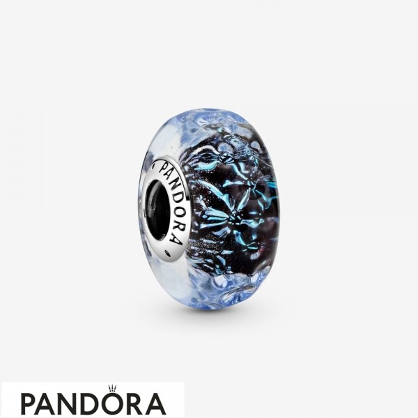 Women's Pandora Wavy Dark Blue Murano Glass Ocean Charm Jewelry