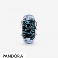 Women's Pandora Wavy Dark Blue Murano Glass Ocean Charm Jewelry