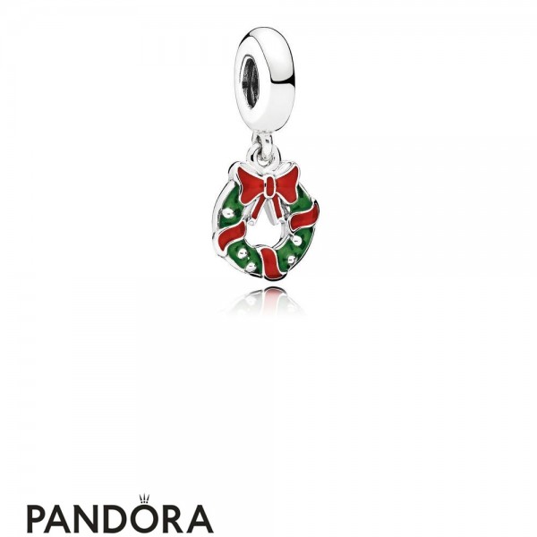 Pandora Winter Collection Holiday Wreath Pendant Charm Berry Red Green Enamel Jewelry