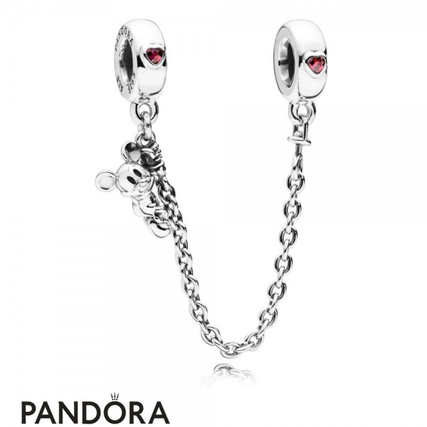 Women's Pandora Disney Climbing Mickey Safety Chain Red Cz Jewelry