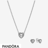 Women's Pandora Elevated Heart Necklace & Earrings Set Jewelry Women's Pandora Elevated Heart Necklace & Earrings Set Jewelry