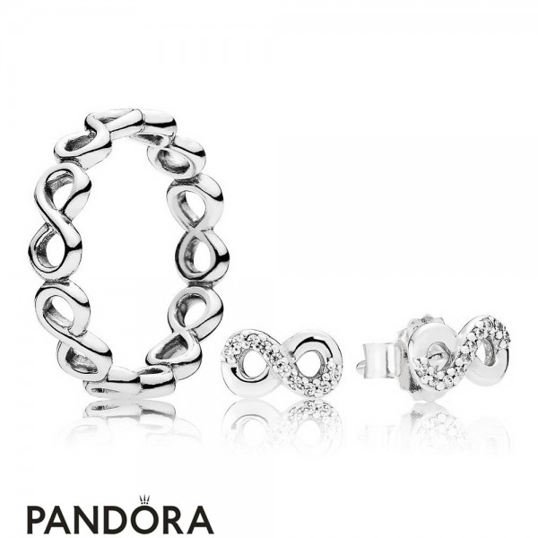 Fold Explicit Make way Women's Pandora Infinite Love Ring And Earring Set Jewelry-All White Pandora  Gift Set