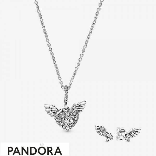 PANDORA Pave Heart & Angel Wings 925 Sterling Silver Necklace, Size: 45cm,  17.7 inches - 398505C01-45 : Amazon.in: ज्वेलरी
