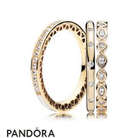 Women's Pandora Sparkling Brilliance 14Ct Gold Ring Stack Jewelry