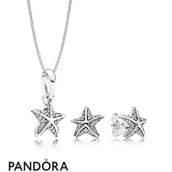 PANDORA Set necklace and ear studs, 925 silver, blue crystal 290040C01 +  390055C01