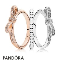 Women's Pandora Two Tone Bow Ring Stack Jewelry Women's Pandora Two Tone Bow Ring Stack Jewelry