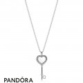 Women's Pandora Floating Locket Heart Key Necklace Sapphire Crystal Jewelry