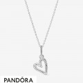Women's Pandora Glittering Heart Pendant Necklace Jewelry