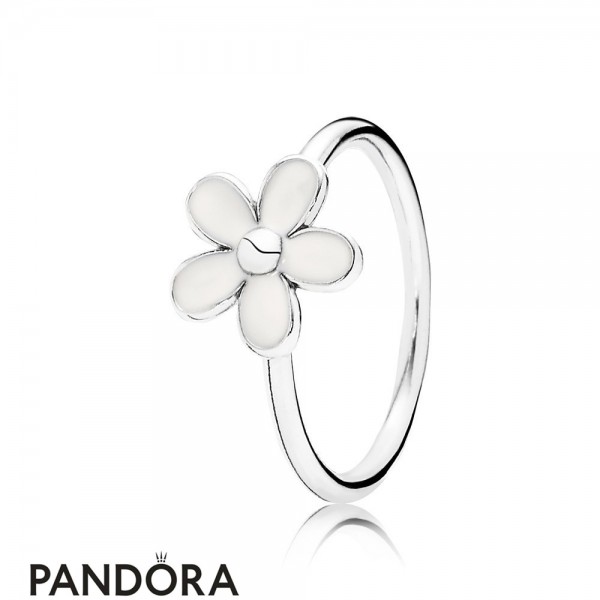 Pandora Rings Darling Daisy White Enamel 925 Silver Fancy Ring Jewelry